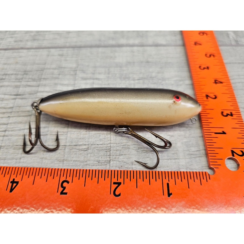 Vintage Heddon Zara Spook Topwater Lure - Silver / Black Shore Minnow - 4.5"